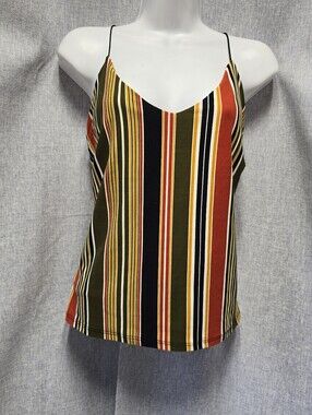 Women's Blue Leopard Multi Color Striped Spaghetti Strap Tank Top Size Medium